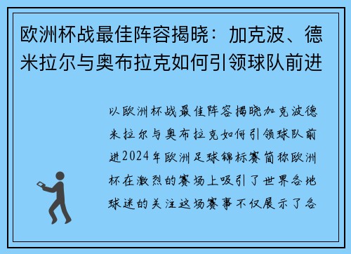 欧洲杯战最佳阵容揭晓：加克波、德米拉尔与奥布拉克如何引领球队前进