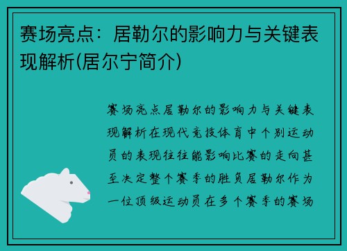 赛场亮点：居勒尔的影响力与关键表现解析(居尔宁简介)