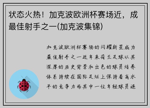 状态火热！加克波欧洲杯赛场近，成最佳射手之一(加克波集锦)